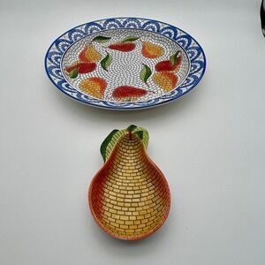Clay Art‎ Mosaic Pear Stonelite Decorative Plate Dish Set Kitchen Decor